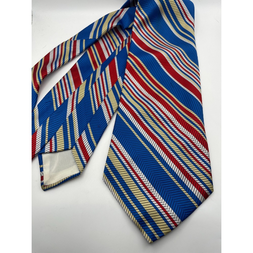 Vintage Sears The Mens Store Blue Red White Striped Herringbone Wide Tie 4"